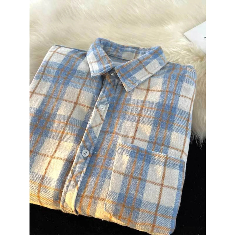 Men’s Full Size Oversized Plaid Shirt with Chest Pocket Plus Size Apparel and Accessories