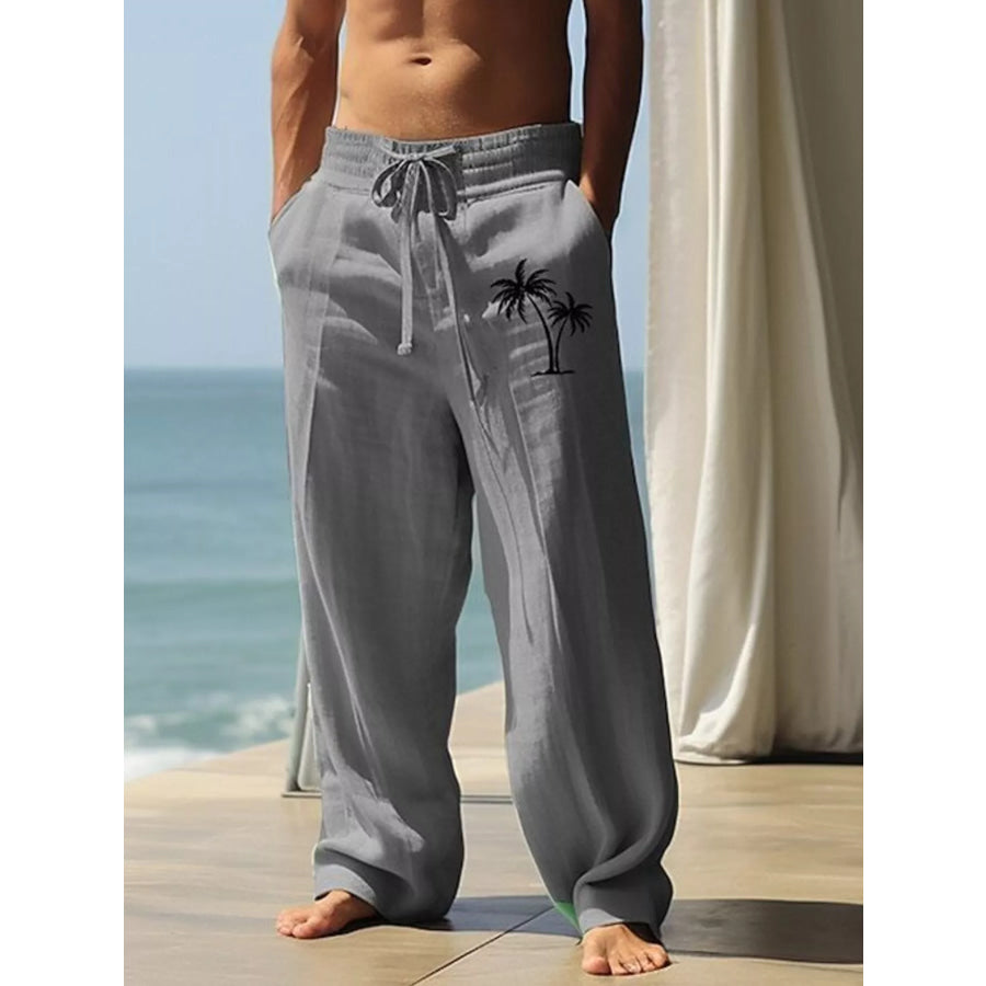 Men’s Full Size Palm Tree Wide Leg Pants Set Plus Size Dark Gray / S Apparel and Accessories