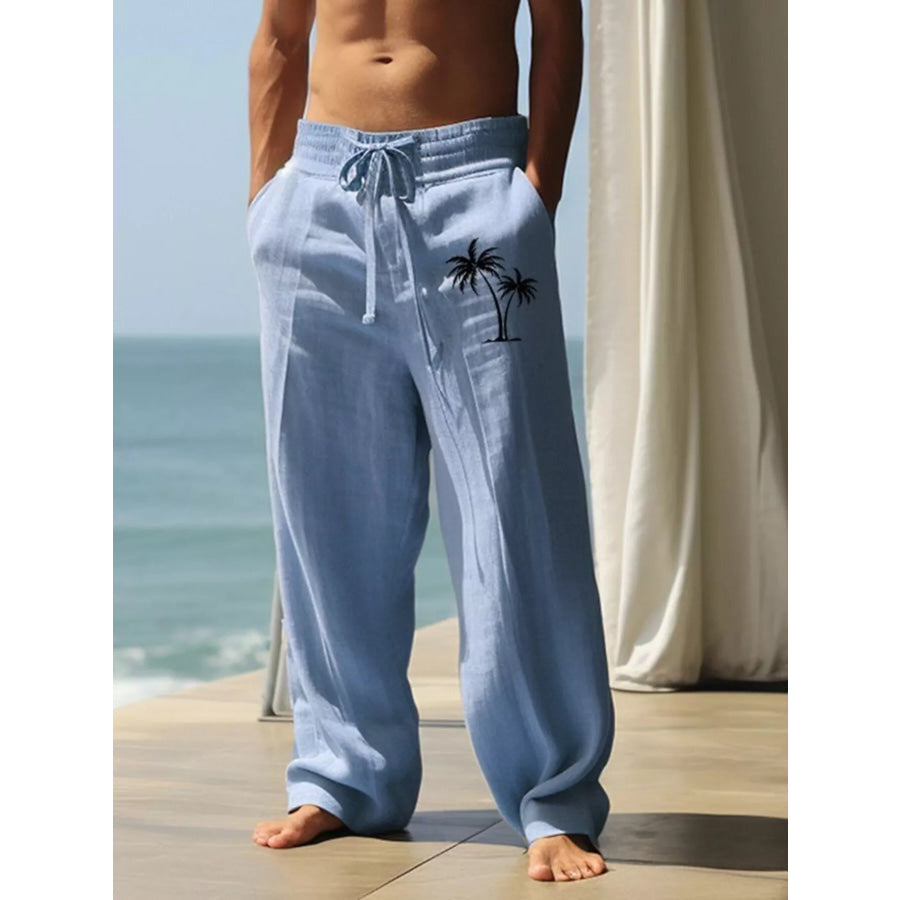 Men’s Full Size Palm Tree Wide Leg Pants Set Plus Size Light Blue / S Apparel and Accessories