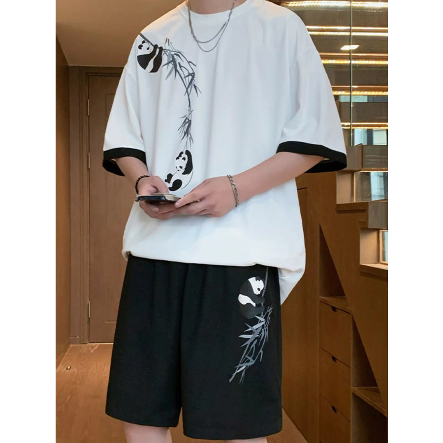 Men’s Full Size Panda Bamboo Print Tee and Shorts Set Plus Size Apparel and Accessories