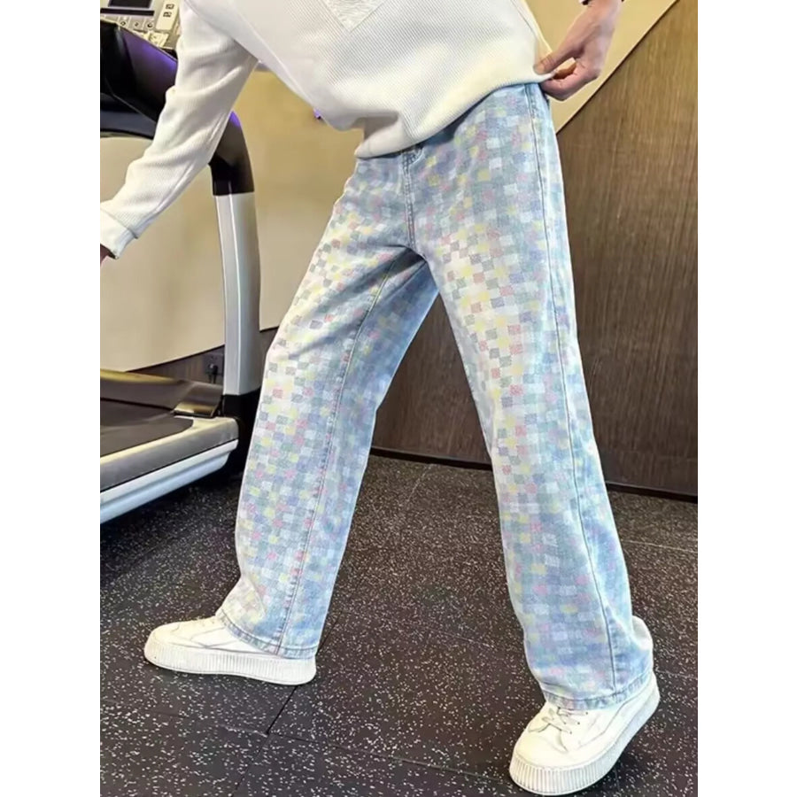 Men’s Full Size Pastel Checkerboard Wide-Leg Jeans Plus Light / S Apparel and Accessories
