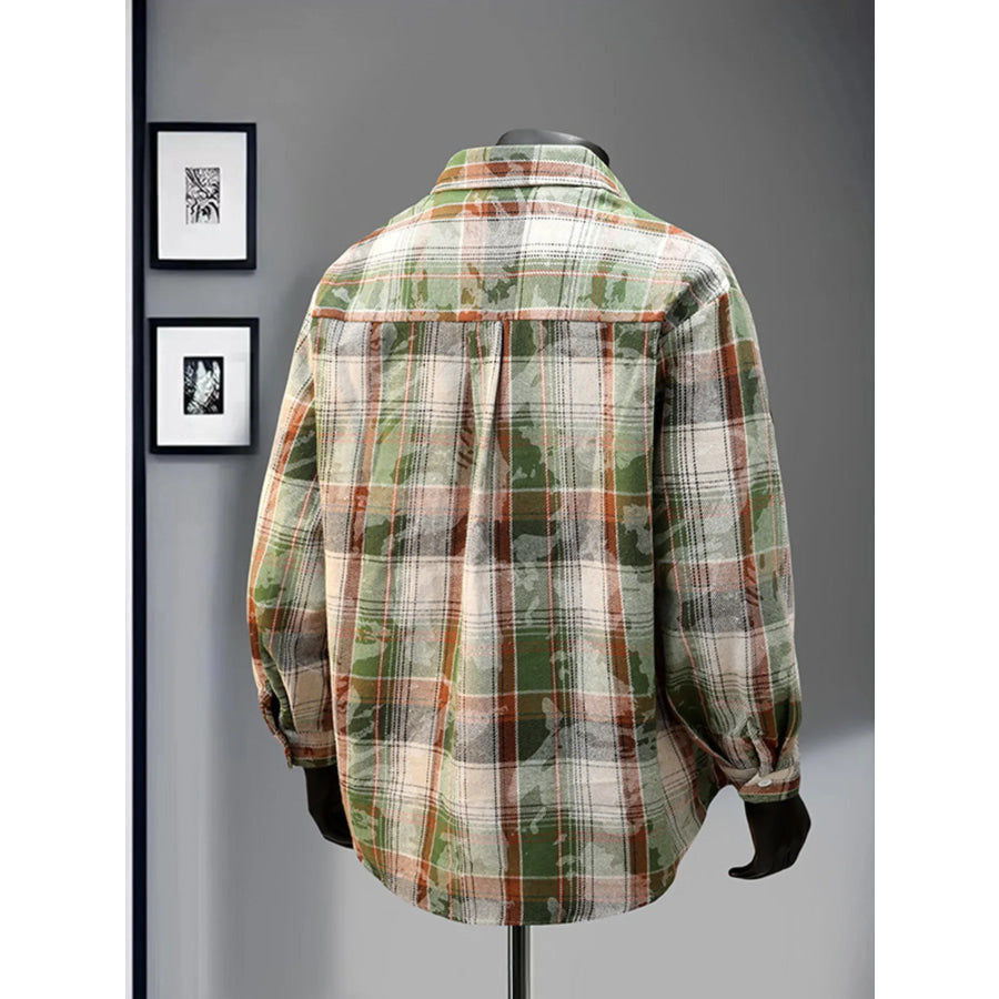 Men’s Full Size Plaid Print Long Sleeve Shirt Plus Size Apparel and Accessories