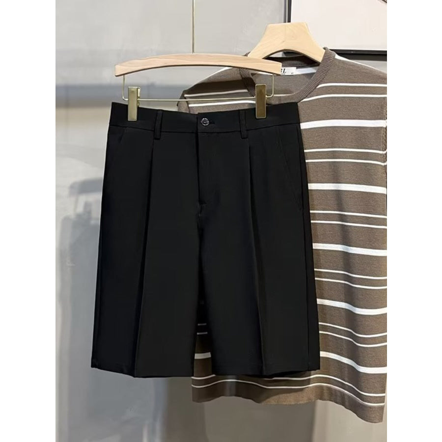 Men’s Full Size Pleated Front Casual Shorts Plus Size Black / S Apparel and Accessories