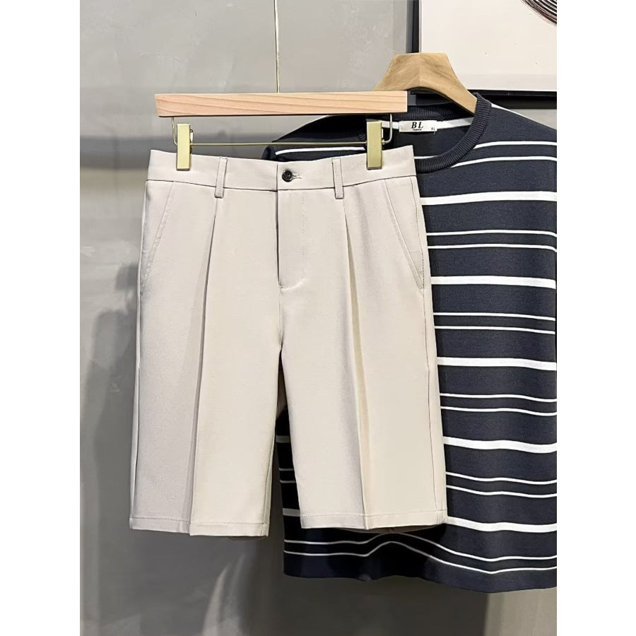 Men’s Full Size Pleated Front Casual Shorts Plus Size Cream / S Apparel and Accessories
