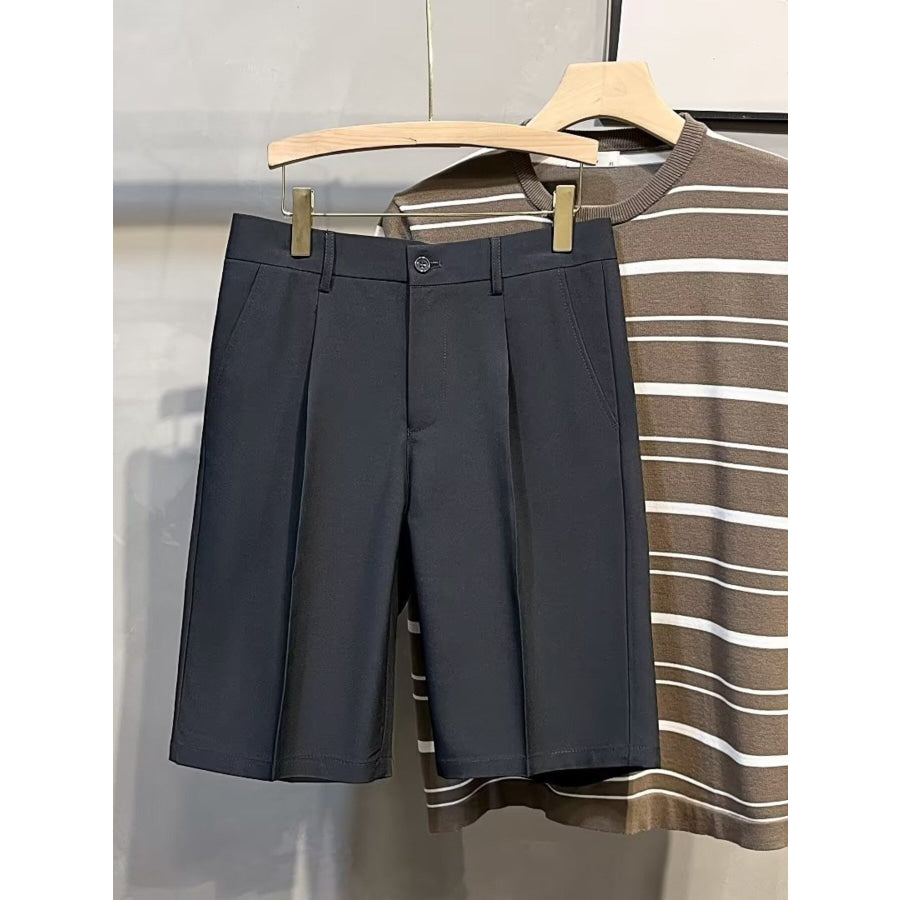 Men’s Full Size Pleated Front Casual Shorts Plus Size Dark Gray / S Apparel and Accessories