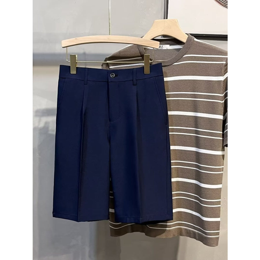 Men’s Full Size Pleated Front Casual Shorts Plus Size Dark Navy / S Apparel and Accessories