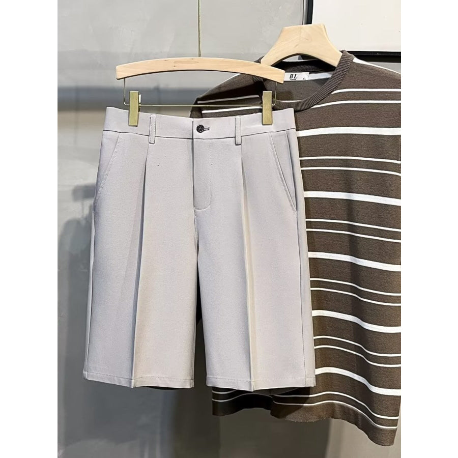 Men’s Full Size Pleated Front Casual Shorts Plus Size Light Gray / S Apparel and Accessories