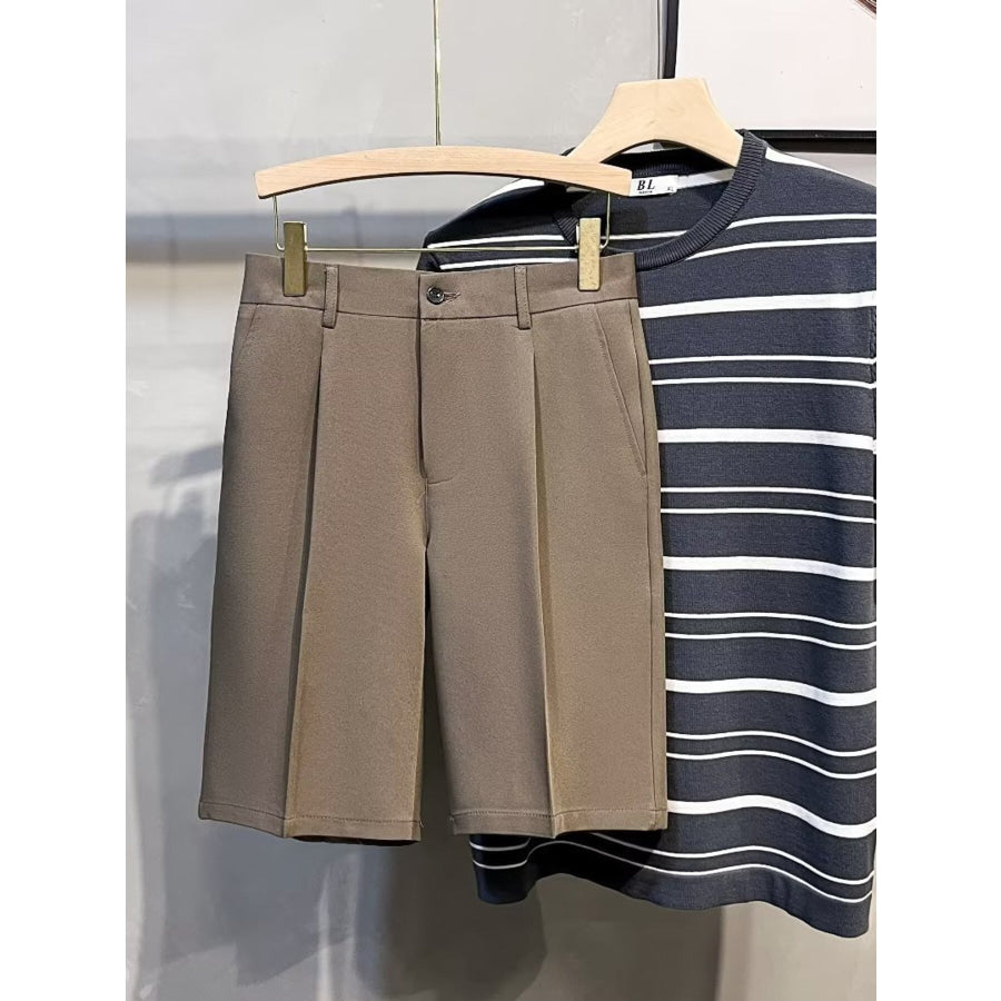 Men’s Full Size Pleated Front Casual Shorts Plus Size Mocha / S Apparel and Accessories