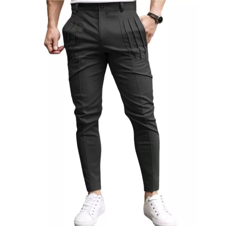 Men’s Full Size Pleated Slim Fit Casual Pants Plus Size Dark Gray / S Apparel and Accessories