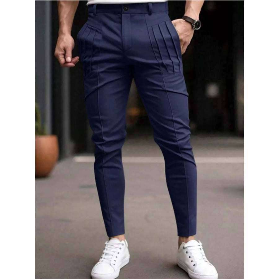 Men’s Full Size Pleated Slim Fit Casual Pants Plus Size Royal Blue / S Apparel and Accessories