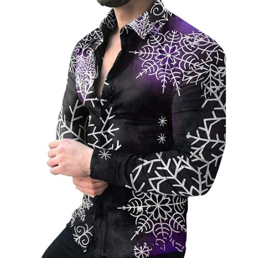 Men’s Full Size Printed Button-Down Shirt Plus Size Black / S Apparel and Accessories