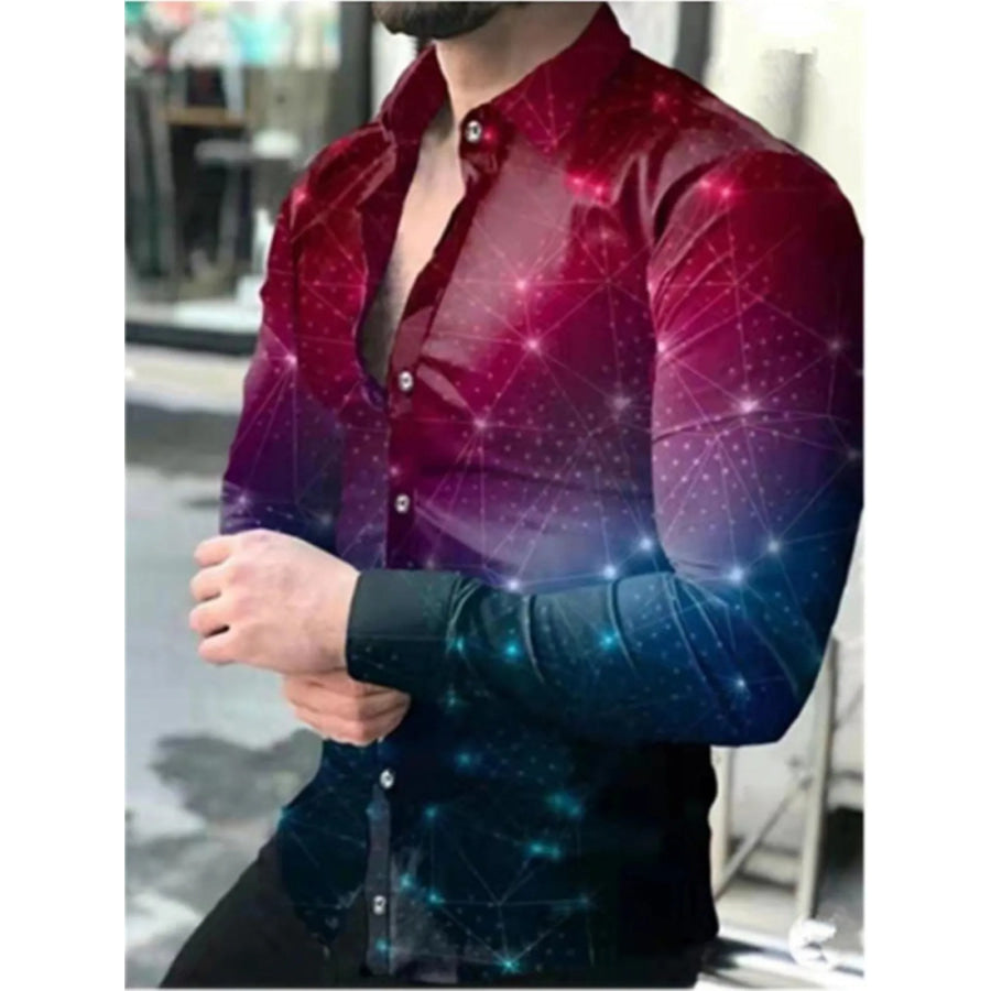 Men’s Full Size Printed Button-Down Shirt Plus Size Cerise / S Apparel and Accessories