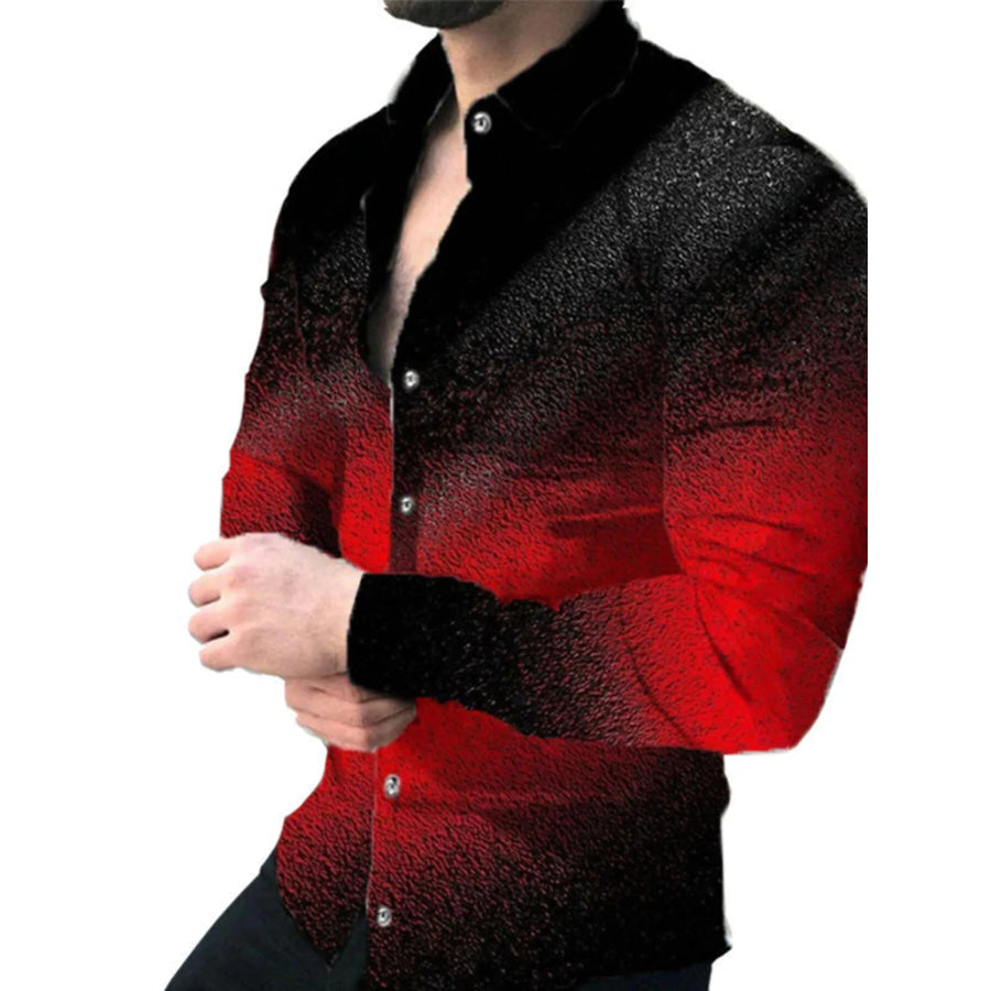 Men’s Full Size Printed Button-Down Shirt Plus Size Scarlet / S Apparel and Accessories