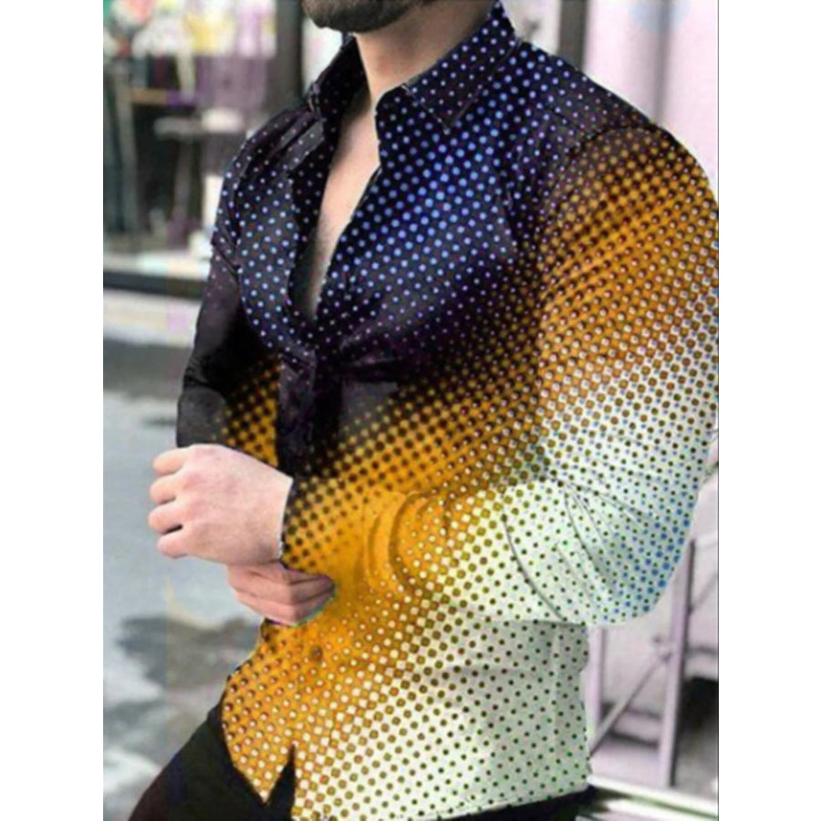 Men’s Full Size Printed Button-Down Shirt Plus Size Sherbet / S Apparel and Accessories