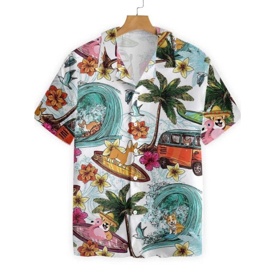 Men’s Full Size Printed Button Up Shirt Plus Size Rust / XS Apparel and Accessories