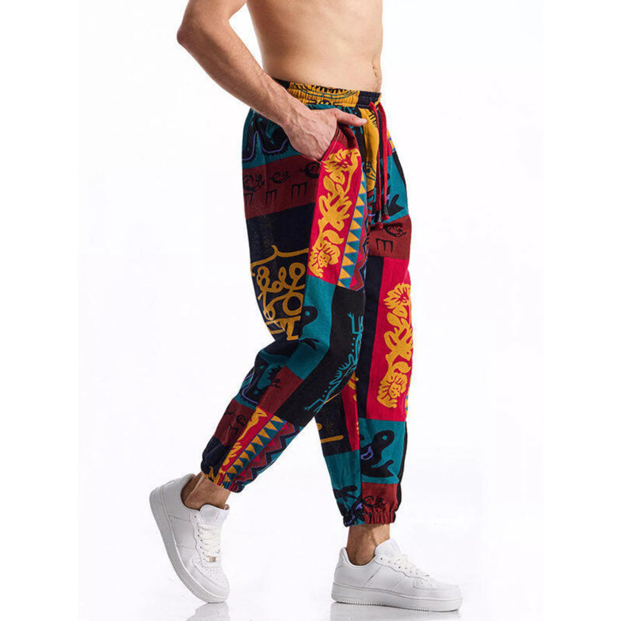 Men’s Full Size Printed Drawstring Casual Pants Plus Size Apparel and Accessories