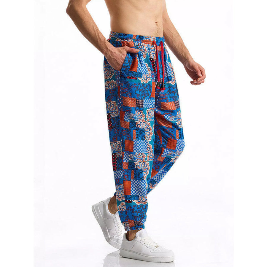 Men’s Full Size Printed Drawstring Casual Pants Plus Size Apparel and Accessories