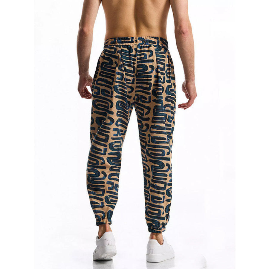 Men’s Full Size Printed Drawstring Casual Pants Plus Size Apparel and Accessories