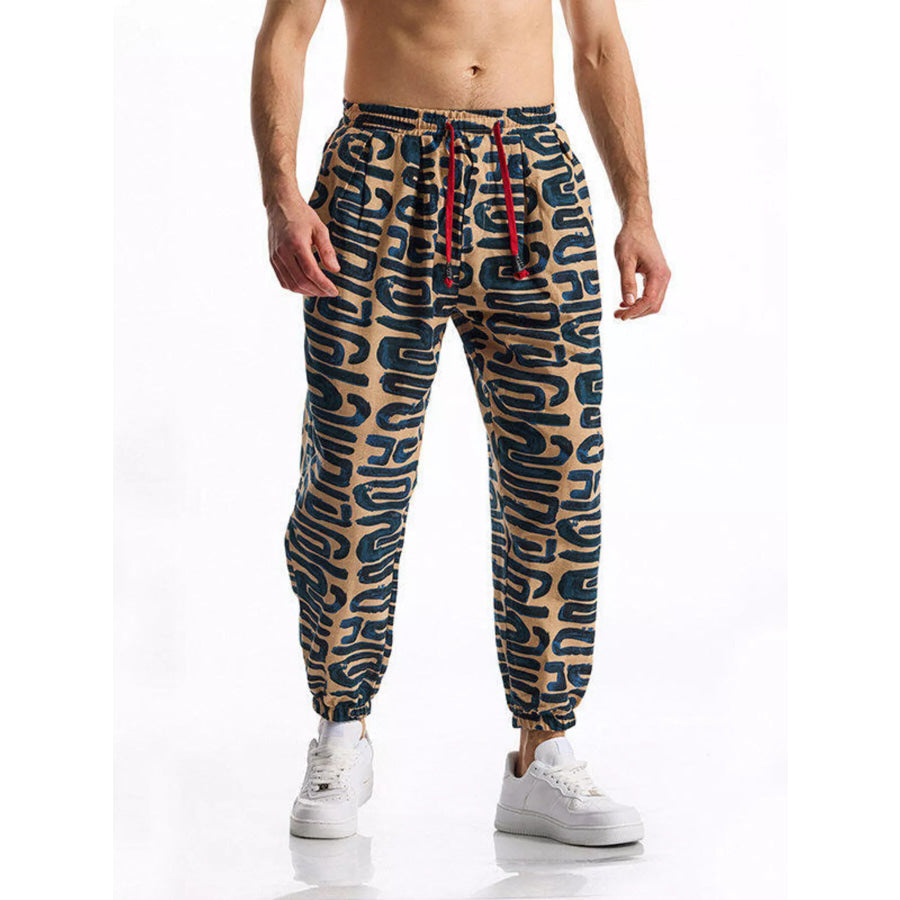 Men’s Full Size Printed Drawstring Casual Pants Plus Size Sherbet / S Apparel and Accessories