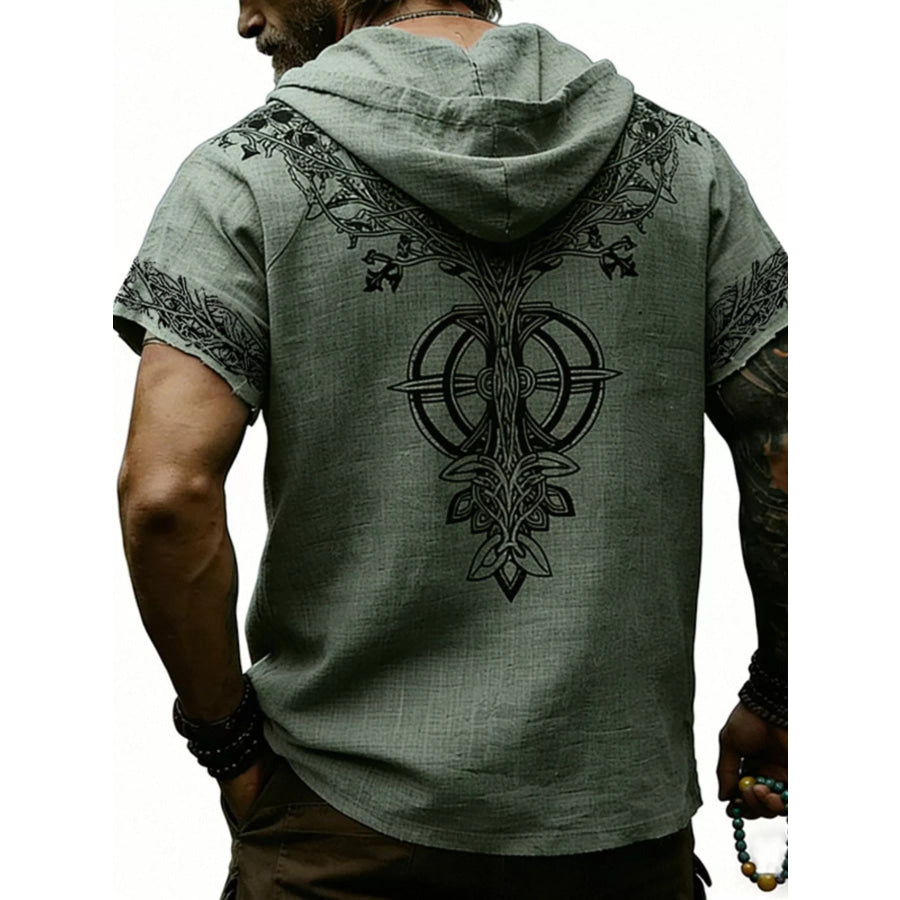 Men’s Full Size Printed Hooded Short Sleeve Top Plus Size Apparel and Accessories
