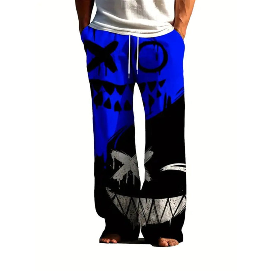 Men’s Full Size Printed Loose Fit Pants Plus Size Royal Blue / S Apparel and Accessories