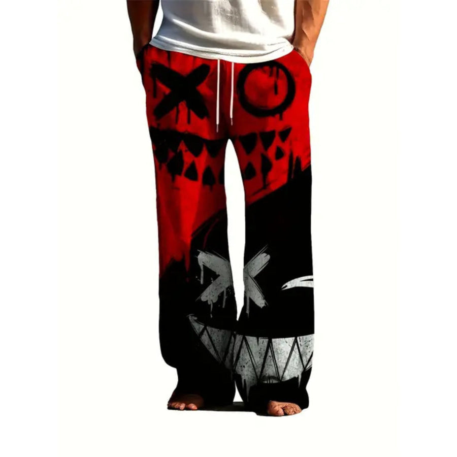 Men’s Full Size Printed Loose Fit Pants Plus Size Scarlet / S Apparel and Accessories