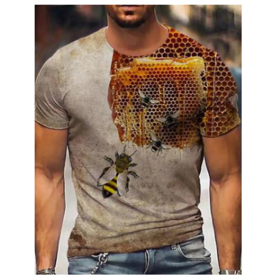 Men’s Full Size Printed Round Neck T-Shirt Plus Size Mustard / XS Apparel and Accessories