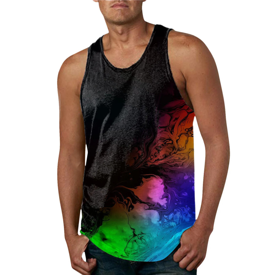 Men’s Full Size Printed Round Neck Tank Top Plus Size Black / S Apparel and Accessories