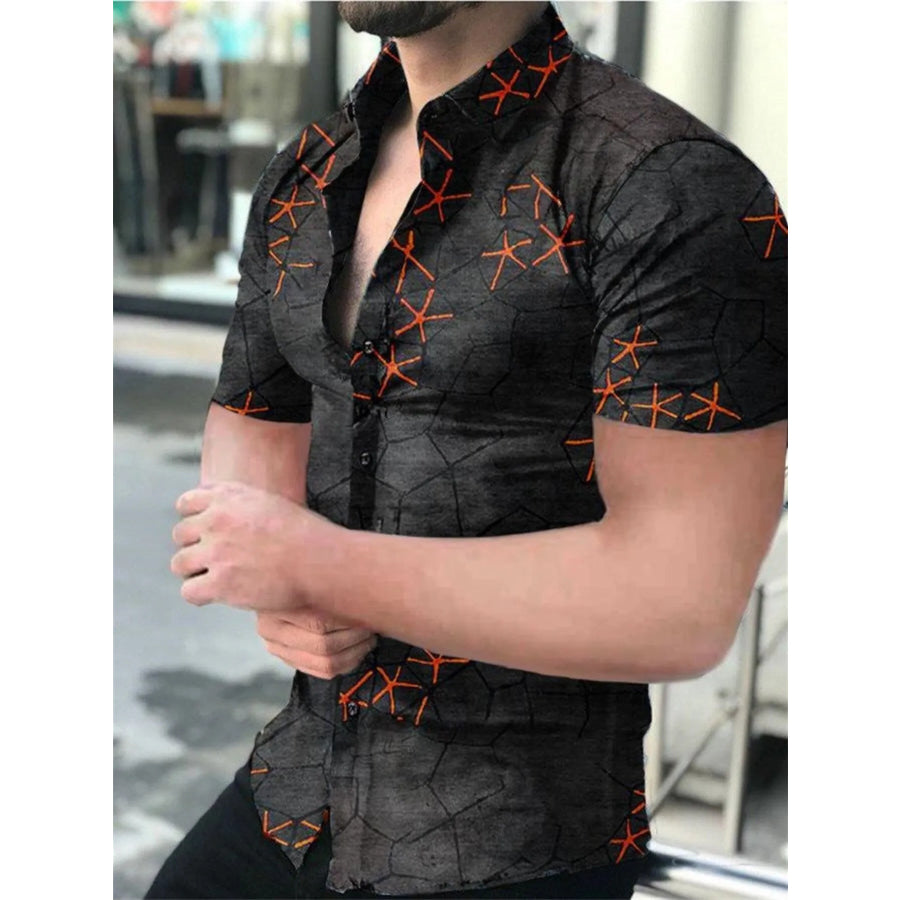 Men’s Full Size Printed Short Sleeve Shirt Plus Size Black / XS Apparel and Accessories