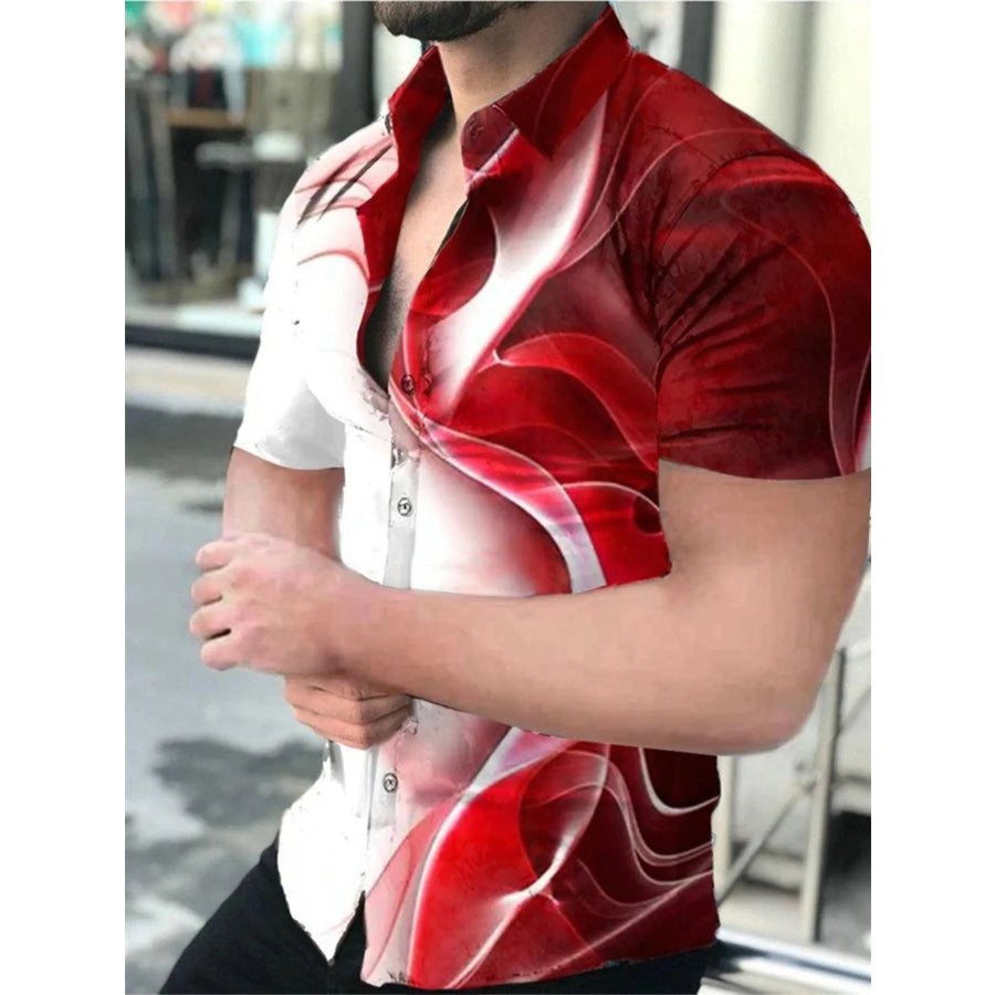 Men’s Full Size Printed Short Sleeve Shirt Plus Size Scarlet / XS Apparel and Accessories