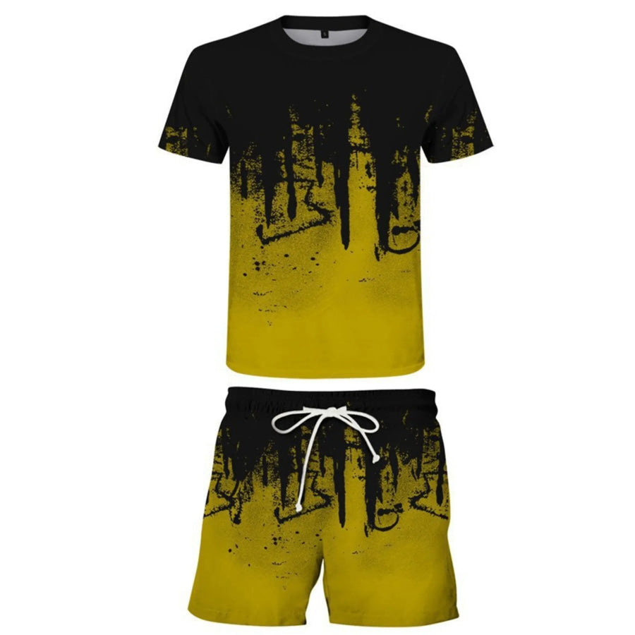 Men’s Full Size Printed Short Sleeve Tee and Shorts Set Plus Size Olive / S Apparel and Accessories