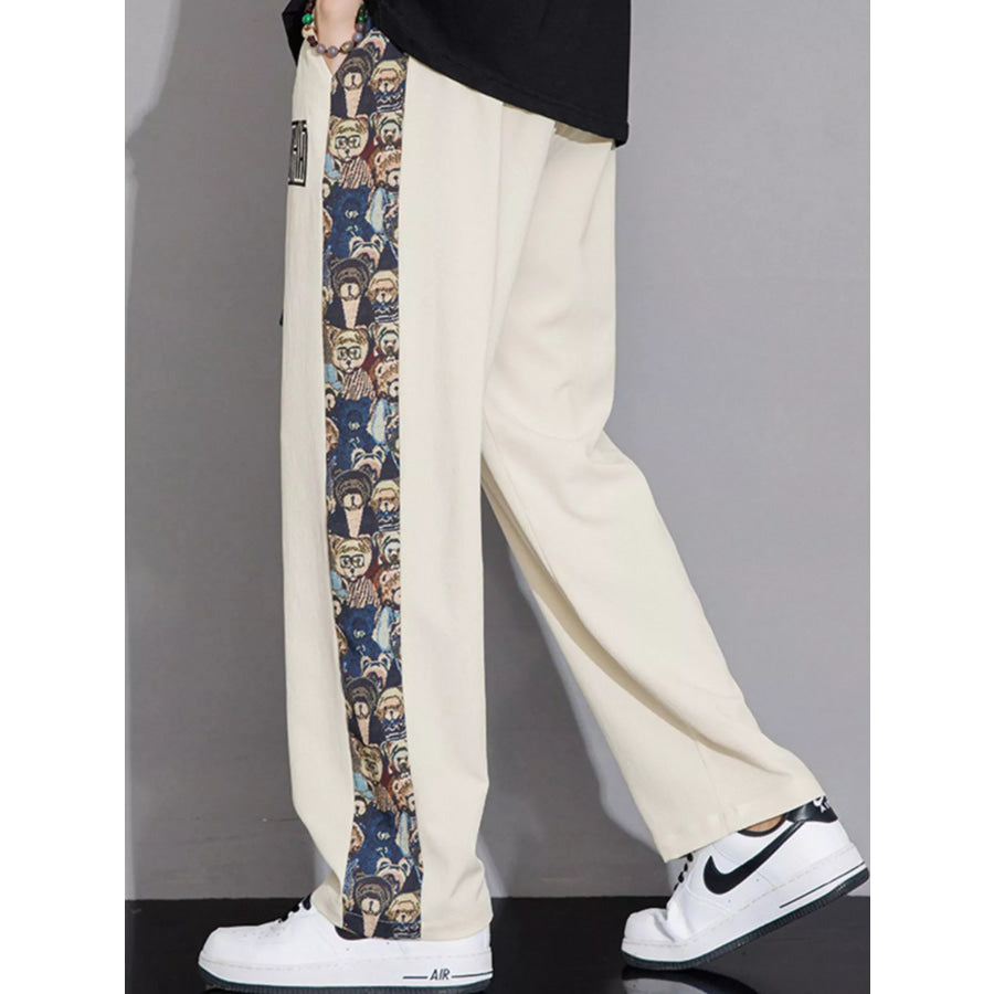 Men’s Full Size Printed Side Stripe Loose Pants Plus Size Apparel and Accessories