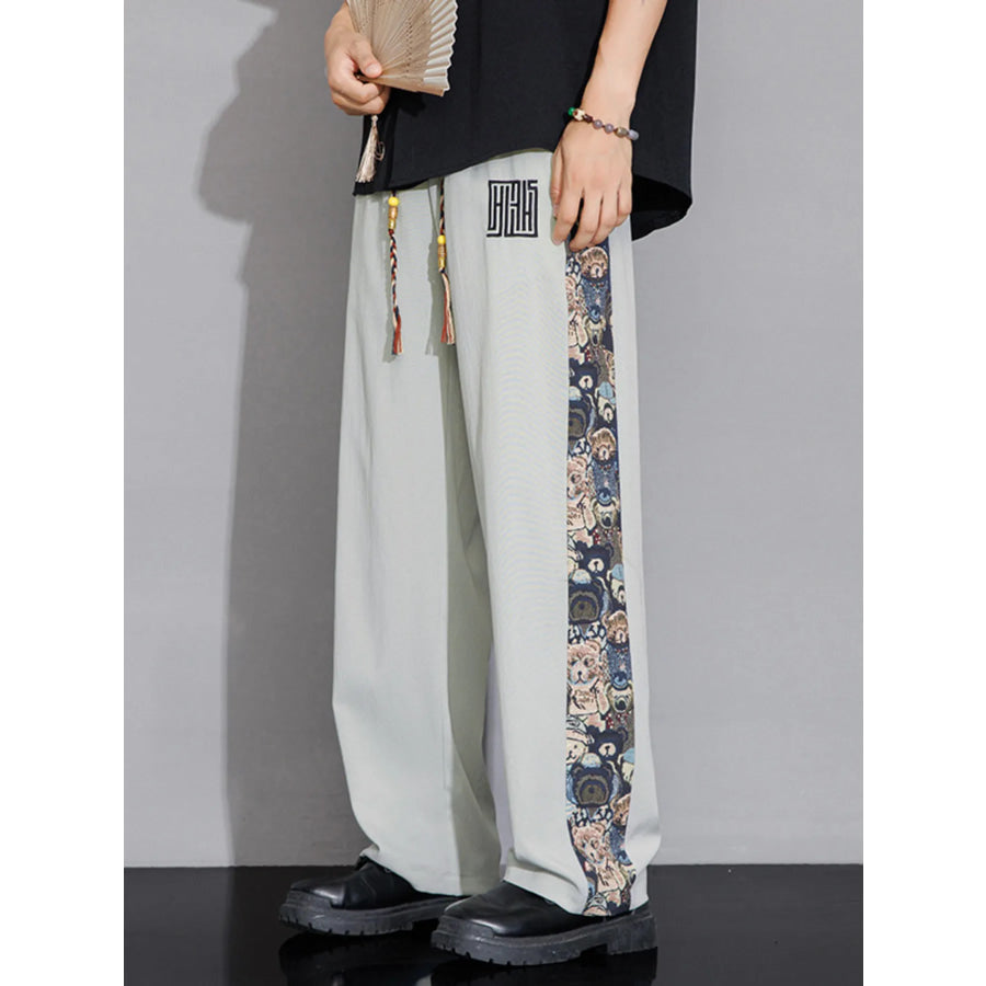 Men’s Full Size Printed Side Stripe Loose Pants Plus Size Apparel and Accessories