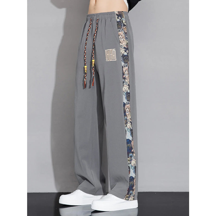 Men’s Full Size Printed Side Stripe Loose Pants Plus Size Apparel and Accessories