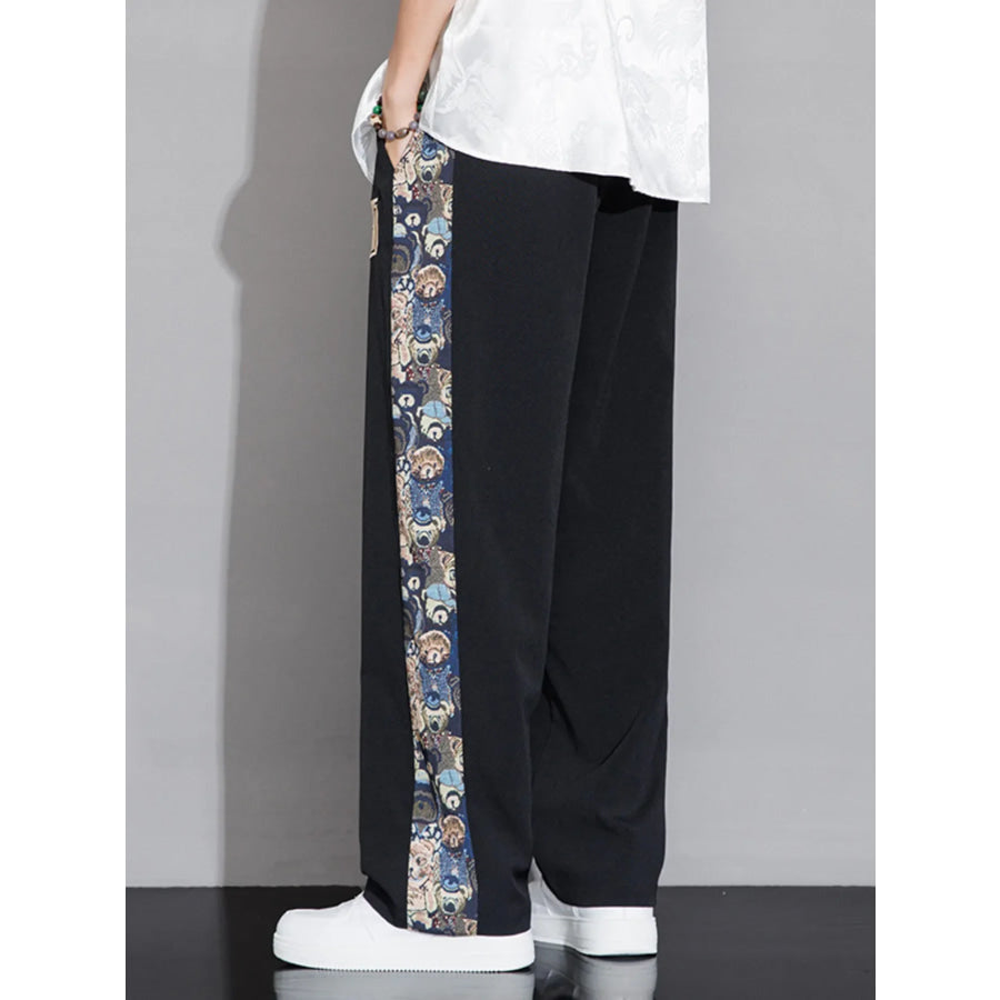 Men’s Full Size Printed Side Stripe Loose Pants Plus Size Apparel and Accessories