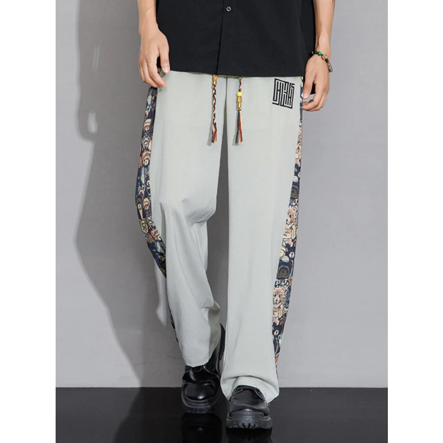 Men’s Full Size Printed Side Stripe Loose Pants Plus Size Light Gray / S Apparel and Accessories
