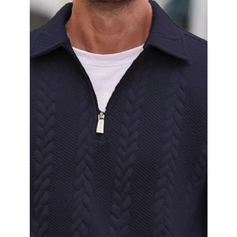 Men’s Full Size Quarter-Zip Cable Knit Jacquard Sweatshirt Plus Apparel and Accessories