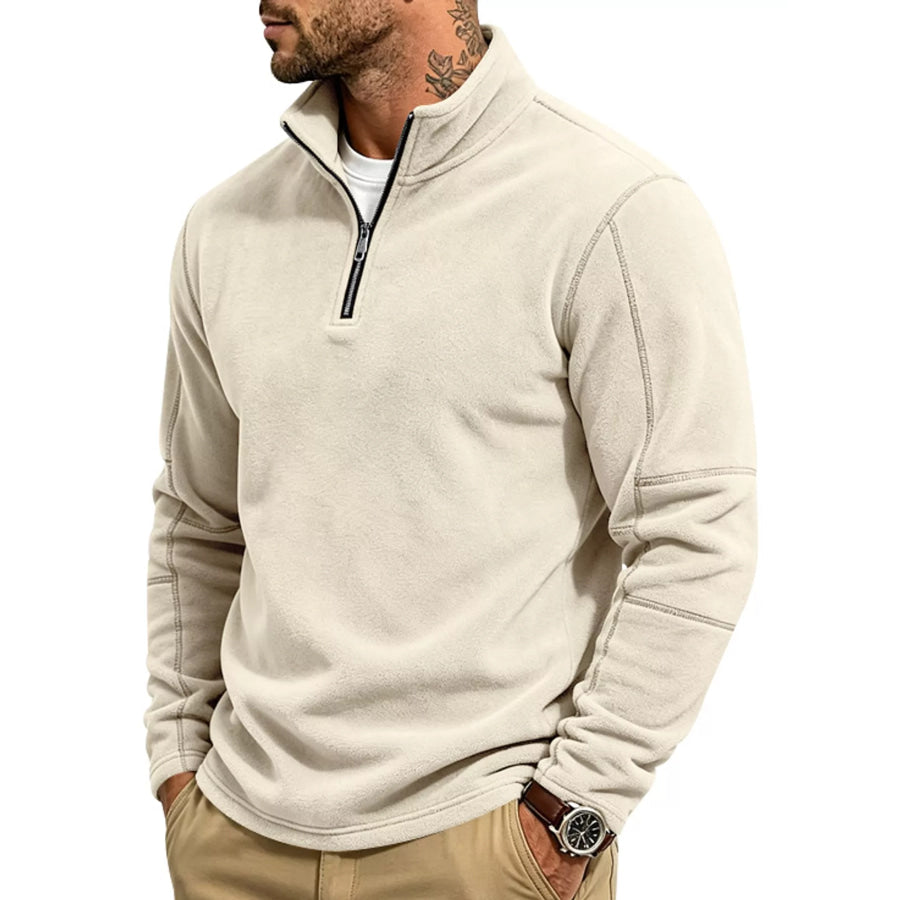 Men’s Full Size Quarter-Zip Fleece Sweatshirt Plus Apricot / S Apparel and Accessories