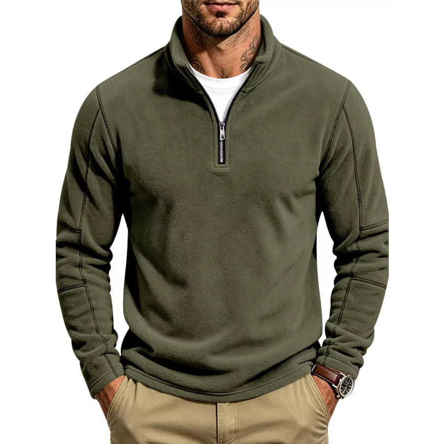 Men’s Full Size Quarter-Zip Fleece Sweatshirt Plus Army Green / S Apparel and Accessories
