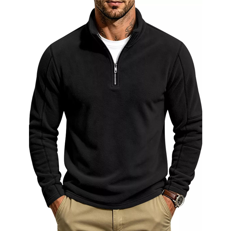 Men’s Full Size Quarter-Zip Fleece Sweatshirt Plus Black / S Apparel and Accessories