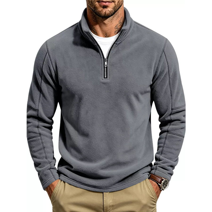 Men’s Full Size Quarter-Zip Fleece Sweatshirt Plus Dark Gray / S Apparel and Accessories