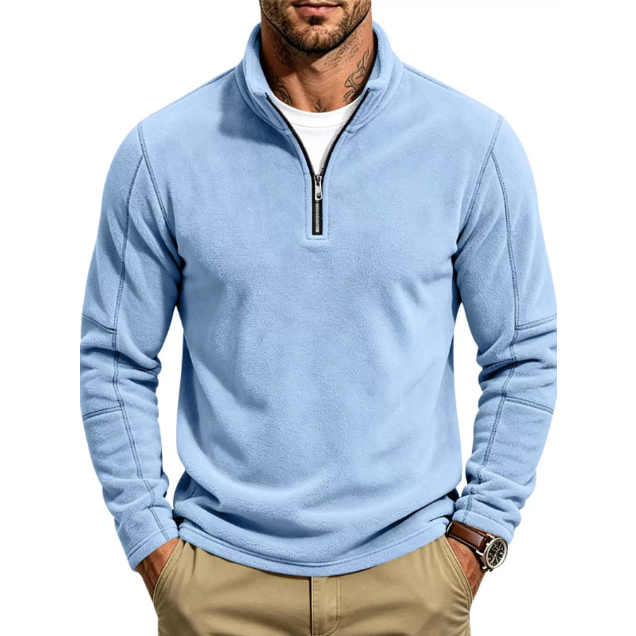 Men’s Full Size Quarter-Zip Fleece Sweatshirt Plus Light Blue / S Apparel and Accessories