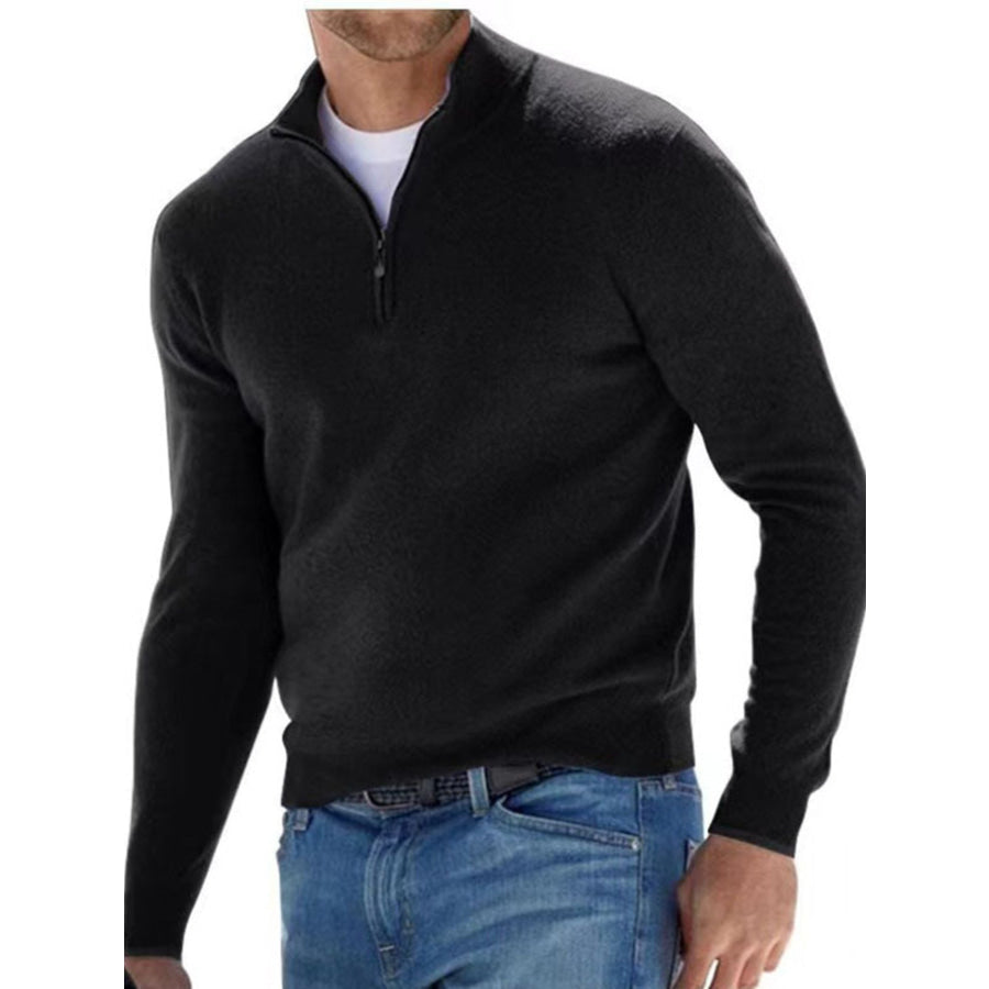 Men’s Full Size Quarter-Zip Long Sleeve Sweater Plus Pink / S Apparel and Accessories