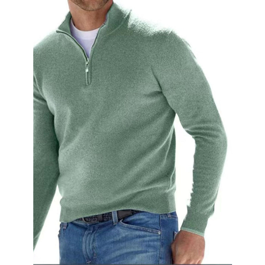 Men’s Full Size Quarter-Zip Long Sleeve Sweater Plus Green / S Apparel and Accessories