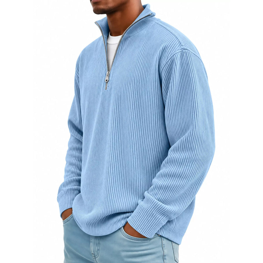 Men’s Full Size Quarter-Zip Long Sleeve Sweatshirt Plus Sky Blue / S Apparel and Accessories