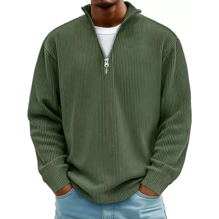 Men’s Full Size Quarter-Zip Long Sleeve Sweatshirt Plus Army Green / S Apparel and Accessories