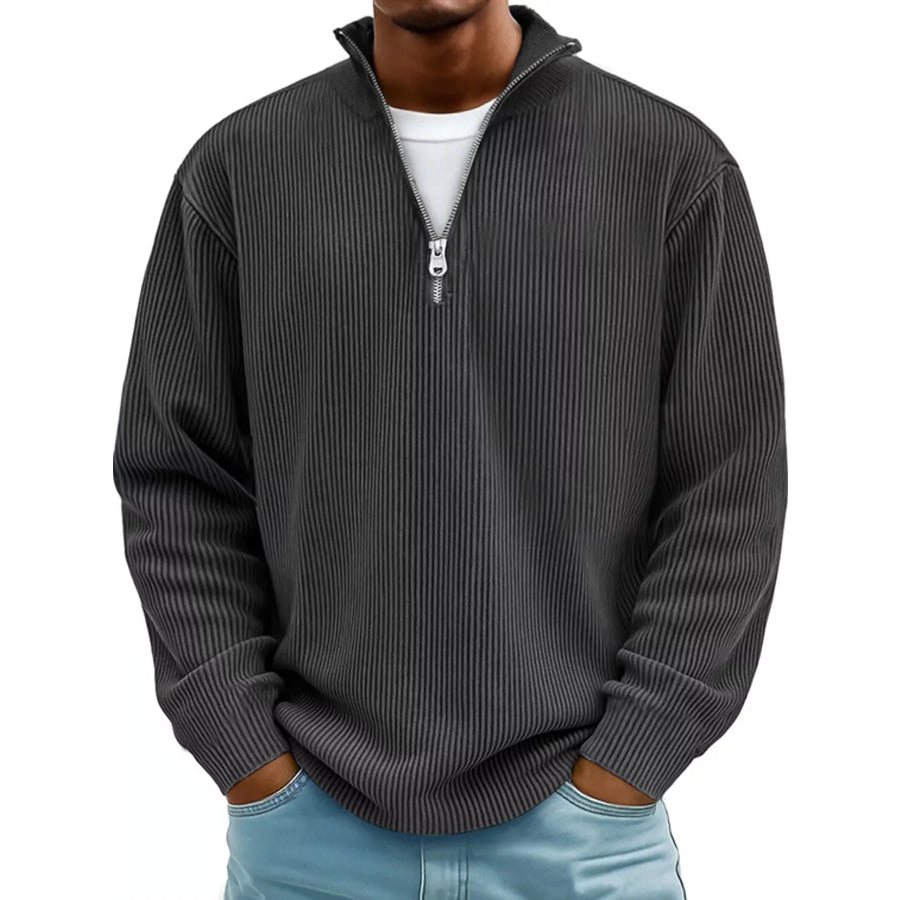 Men’s Full Size Quarter-Zip Long Sleeve Sweatshirt Plus Black / S Apparel and Accessories