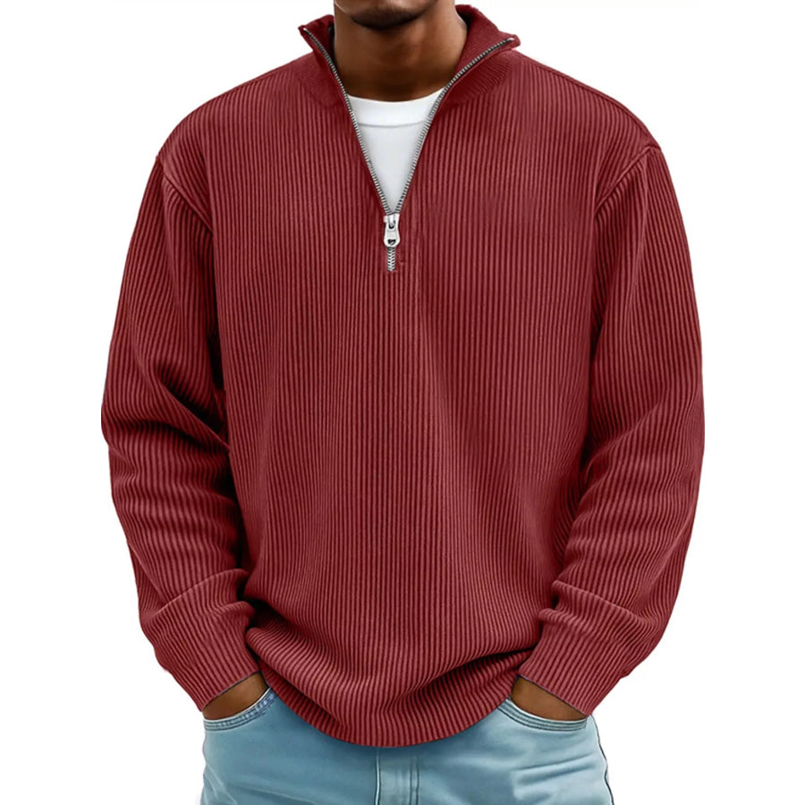 Men’s Full Size Quarter-Zip Long Sleeve Sweatshirt Plus Burgundy / S Apparel and Accessories