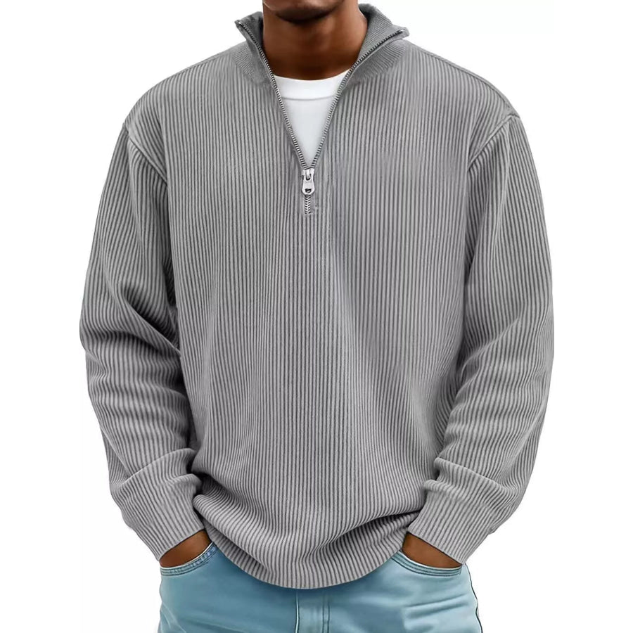 Men’s Full Size Quarter-Zip Long Sleeve Sweatshirt Plus Gray / S Apparel and Accessories