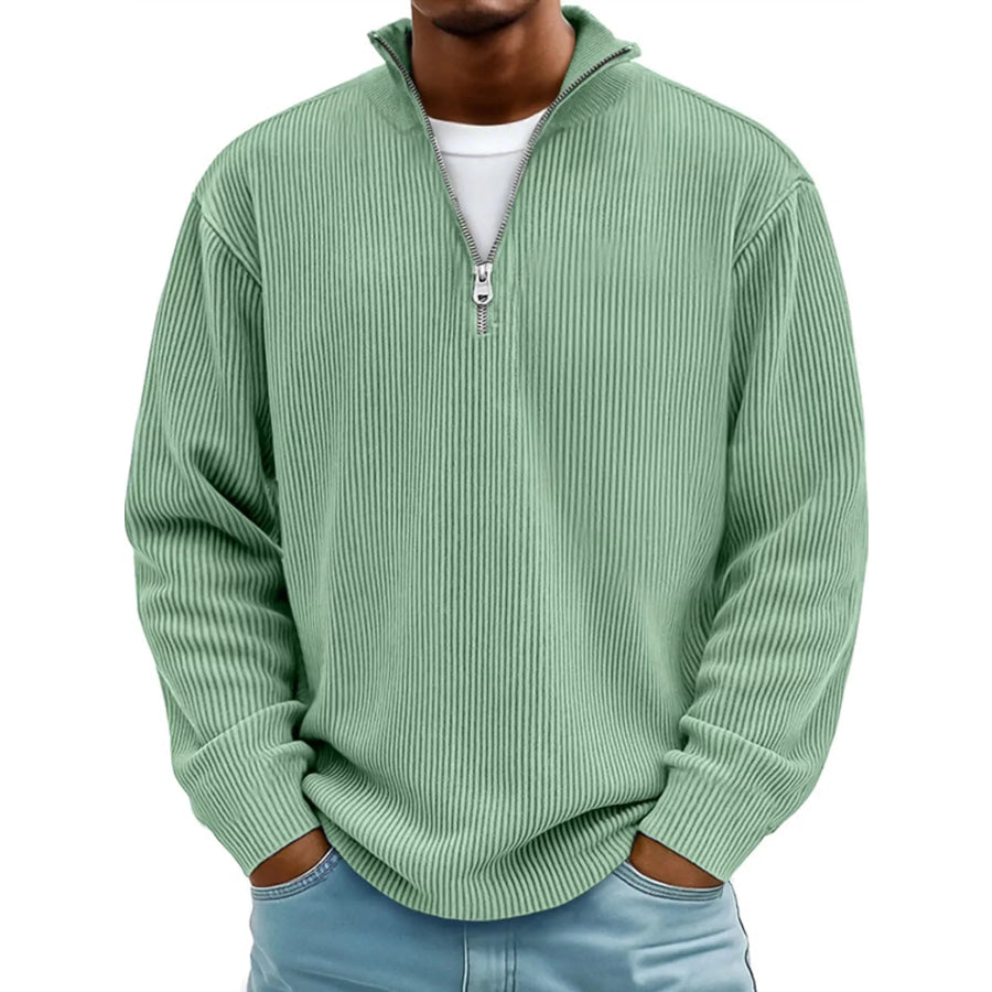 Men’s Full Size Quarter-Zip Long Sleeve Sweatshirt Plus Green / S Apparel and Accessories